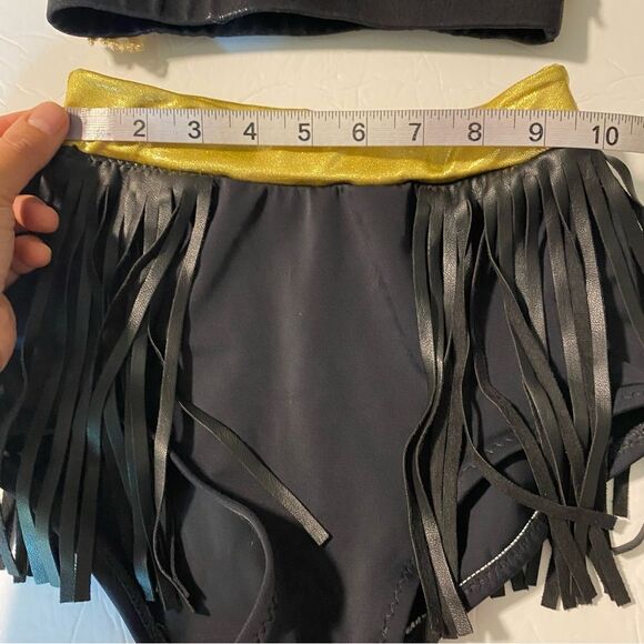 Custom glamorous mature solo dance costume 2 piece leather fringe black MC LC - Picture 12 of 15